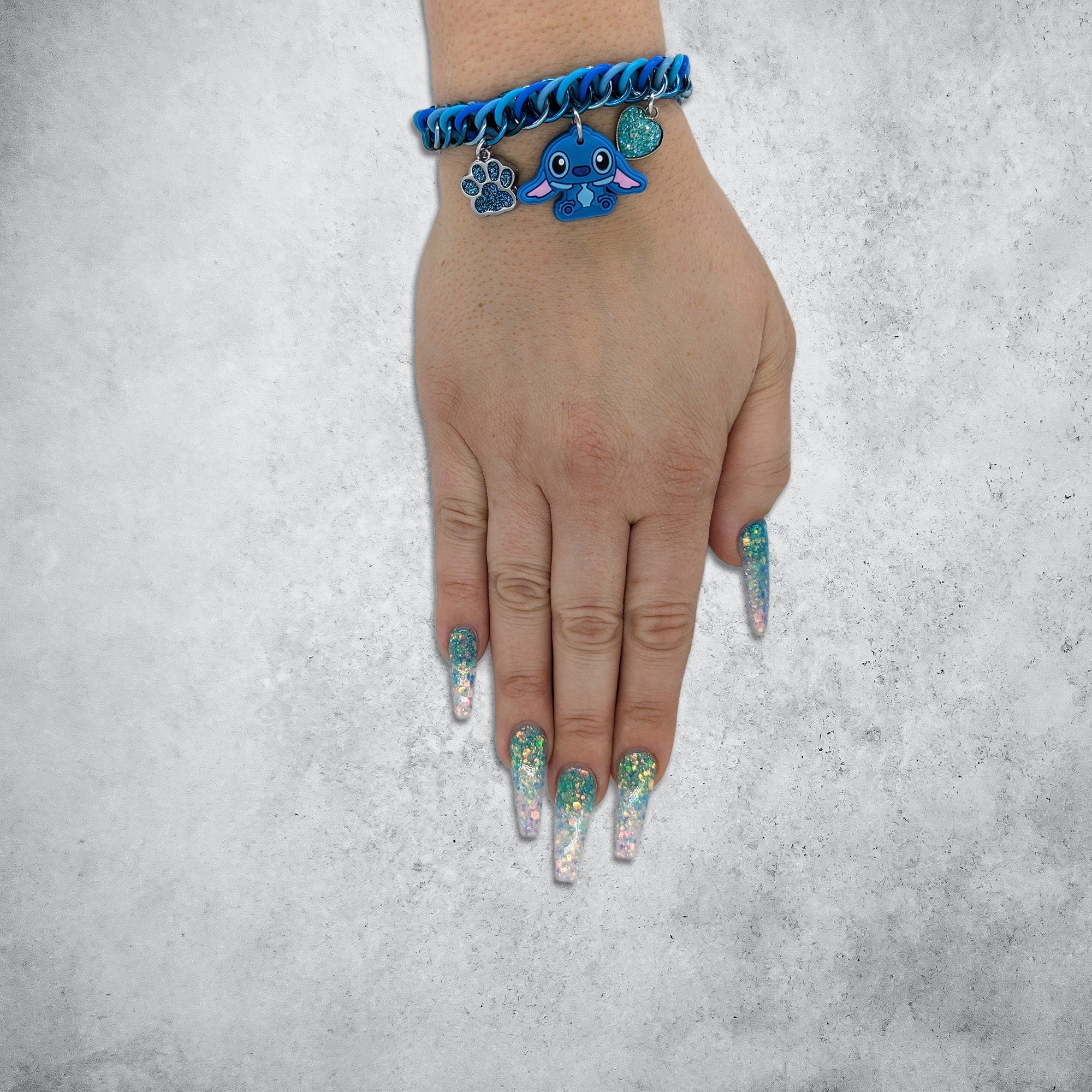 Blue Alien Charm Bracelet Girl Hand Wearing