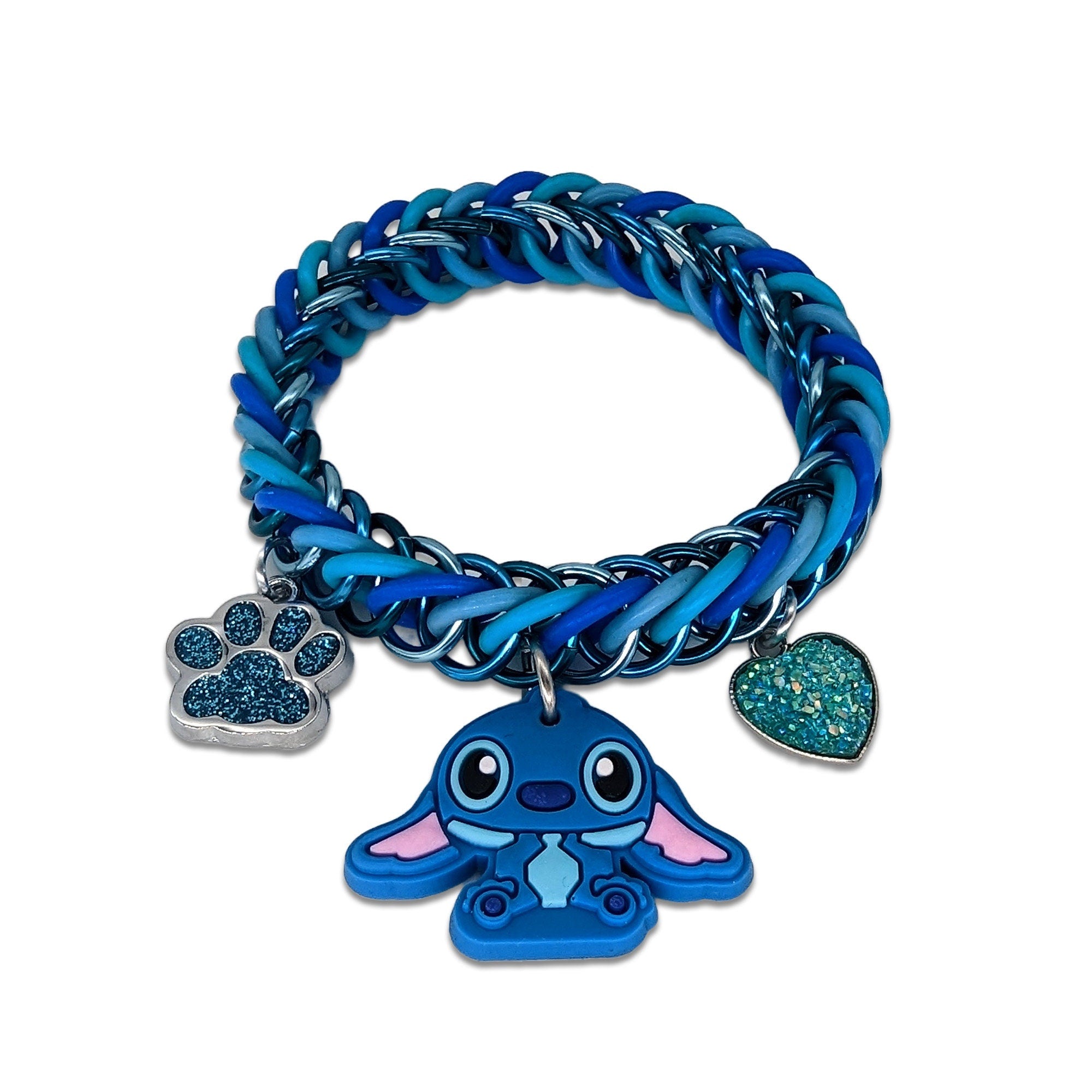 Blue Alien Charm Bracelet White Background