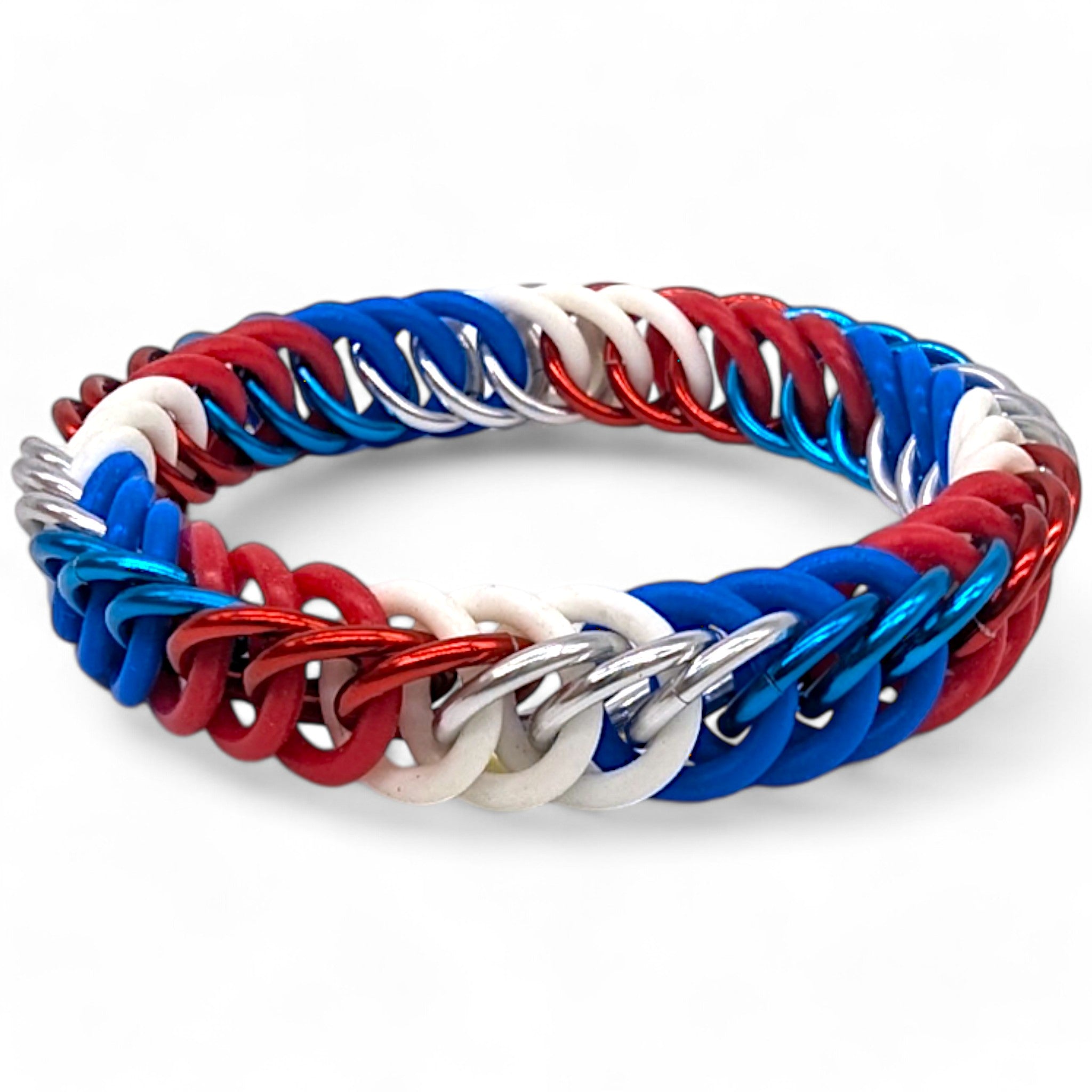 Eternium Glowflex Bracelet - 'Cap' - Neon Red, White, & Sonic Blue