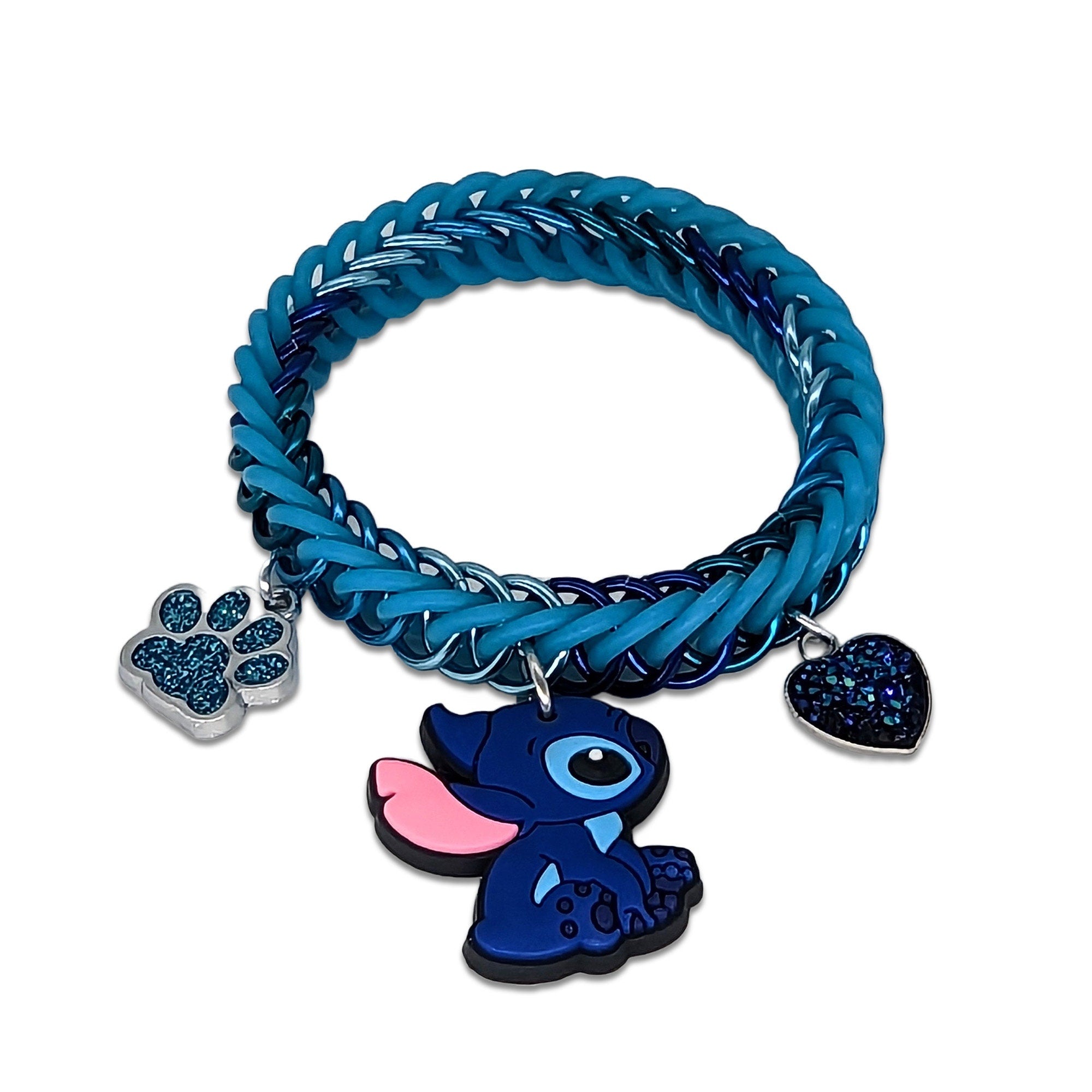 Blue Alien Charm Bracelet White Background