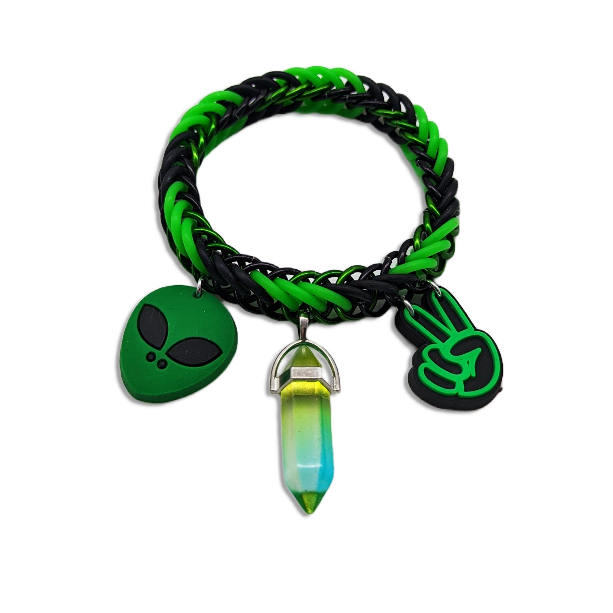 Black & Green Alien Charm Bracelet